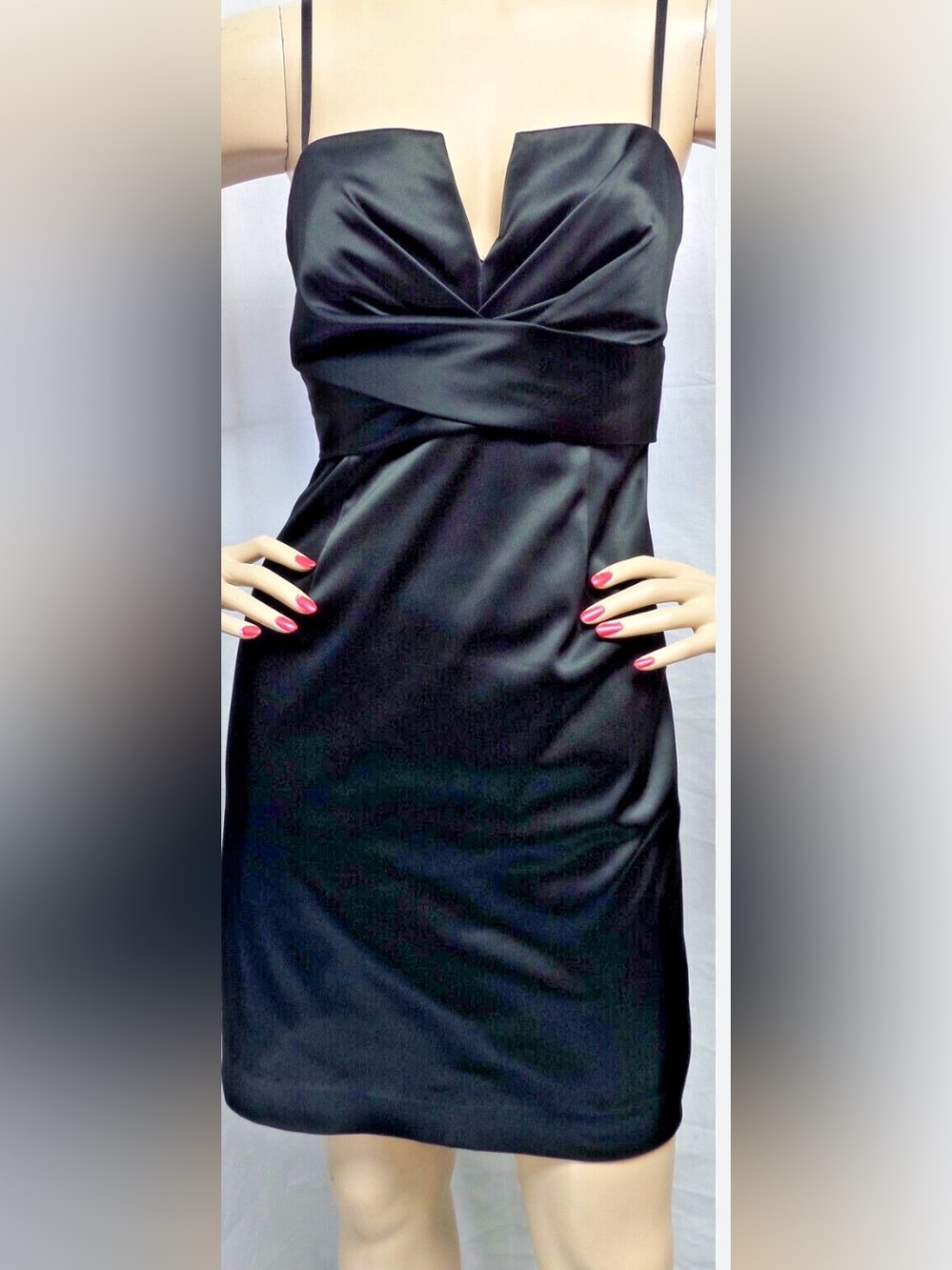 White House Black Market Black Satin Midi Dress with Spaghetti Straps